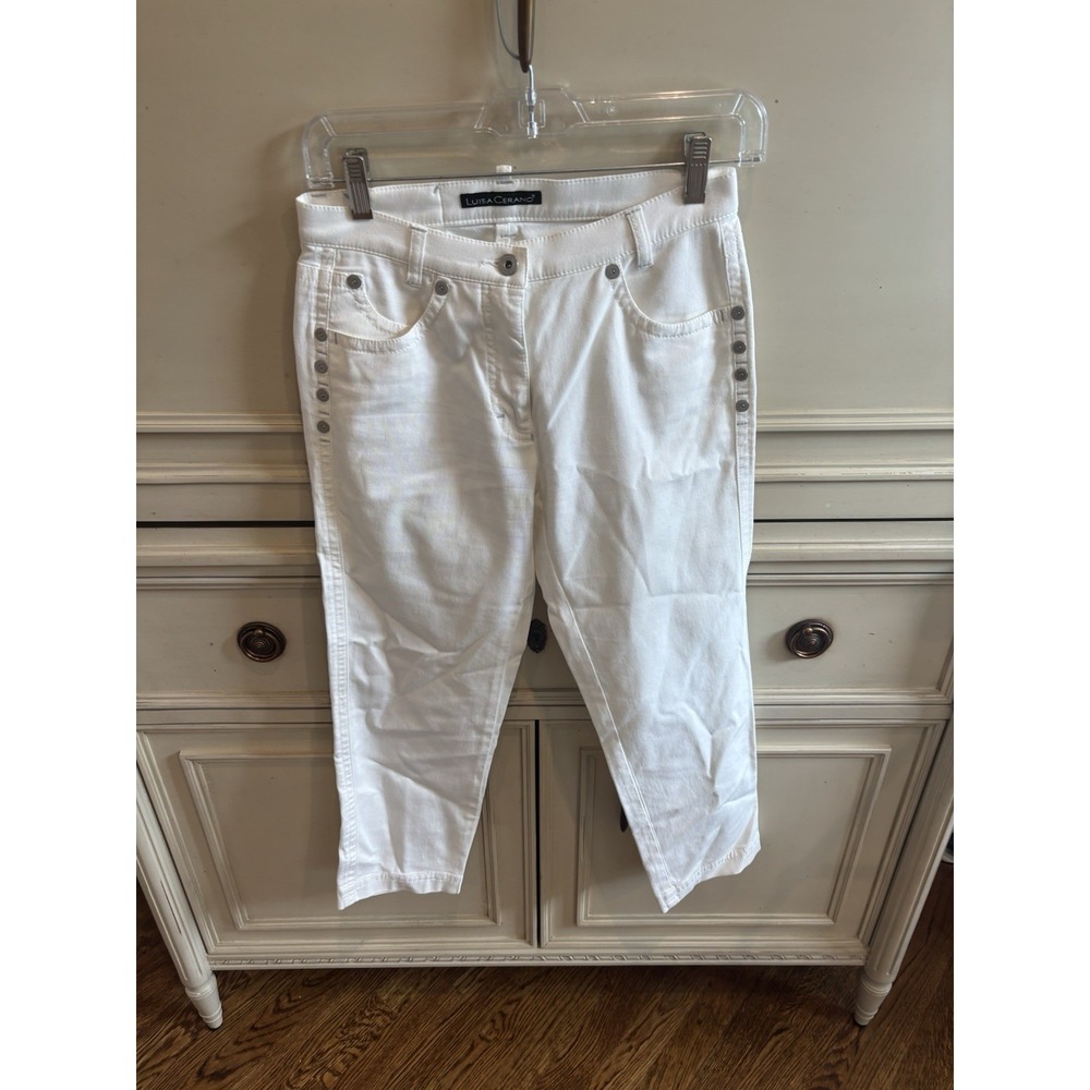 Luisa Cerano‎ Vintage White Denim Cropped Jeans Size 4 Cotton Made Italy